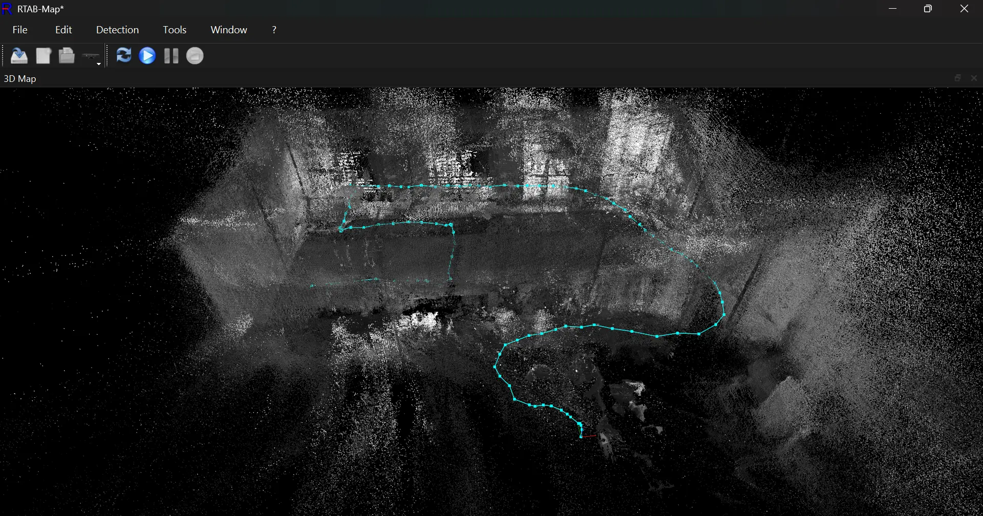 Final 3D point cloud map of a room generated by RTAB-Map and Intel RealSense D435